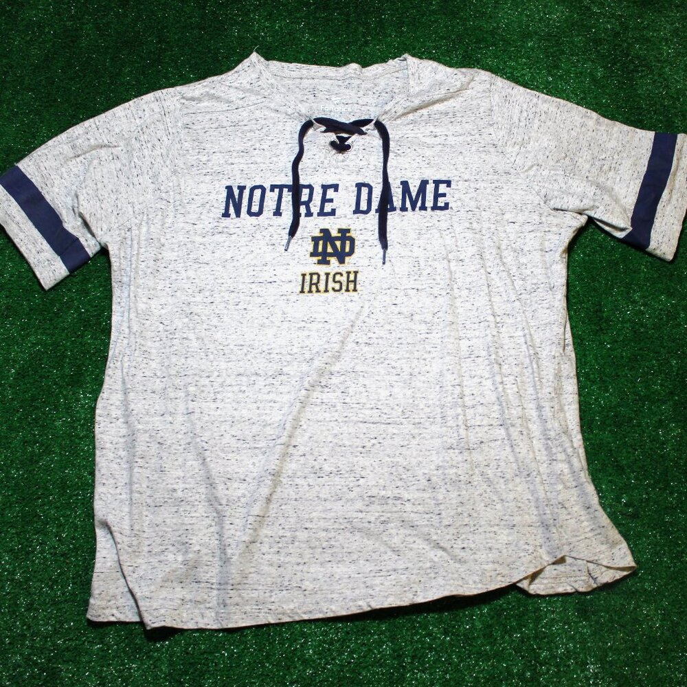 Notre Dame Fighting Irish Womens Grey Lace Up Short Sleeve T-Shirt